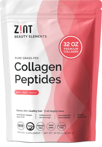 Zint Collagen Peptides Powder (32 oz): Paleo-Friendly, Keto-Certified, Grass-Fed Hydrolyzed Protein Collagen Supplements - Unflavored, Non GMO